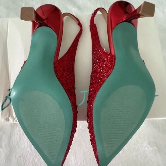 Betsey Johnson Red Crystal Pointed-Toe Slingback heels 
3in flared heels - Picture 3 of 3